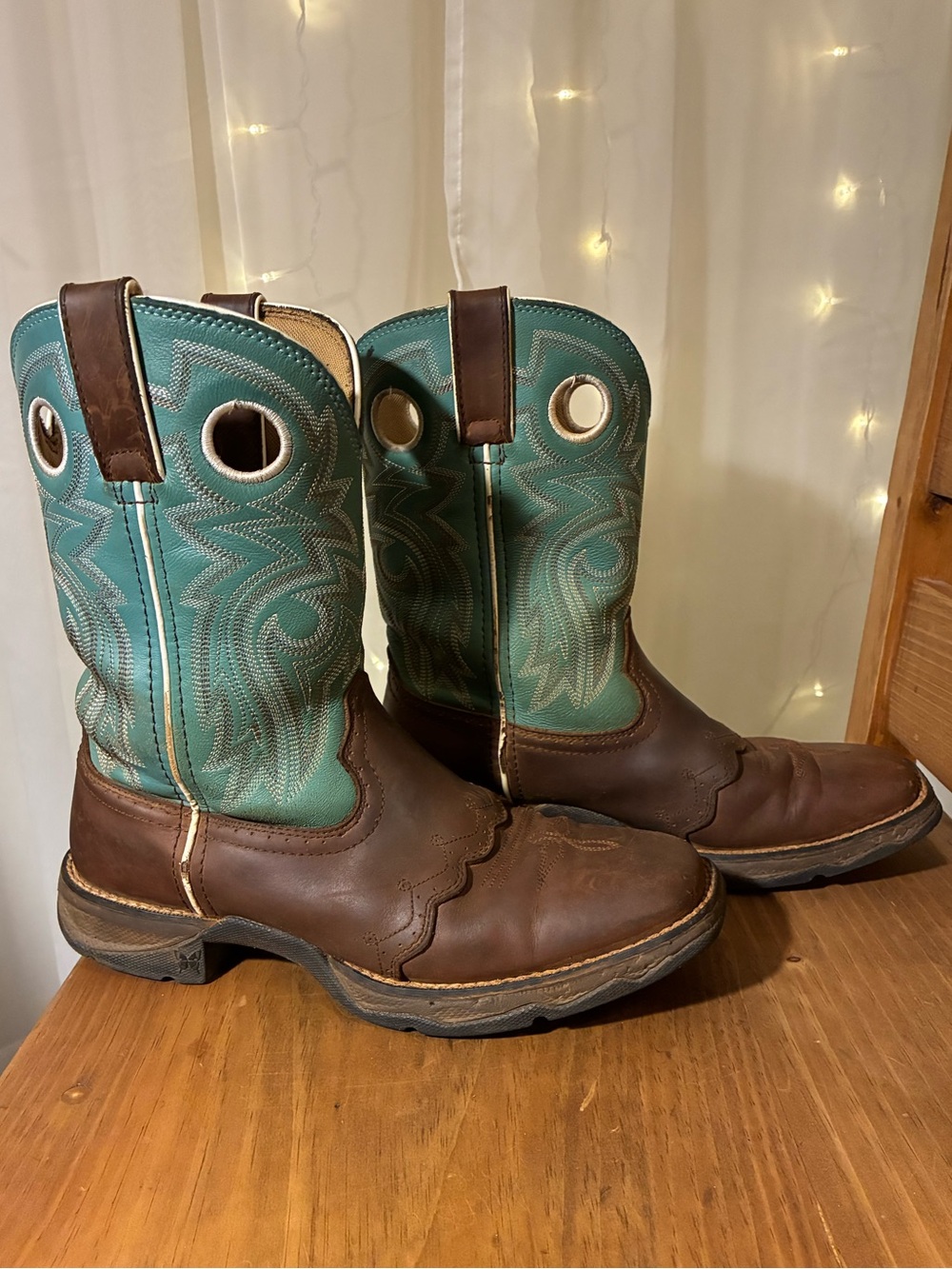 Durango Brown Leather Western Boots with Teal Shaft